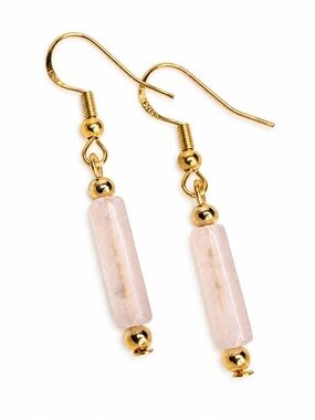 Rose Quartz Dangle Earrings with Gold Tone 925 Sterling Silver Hooks